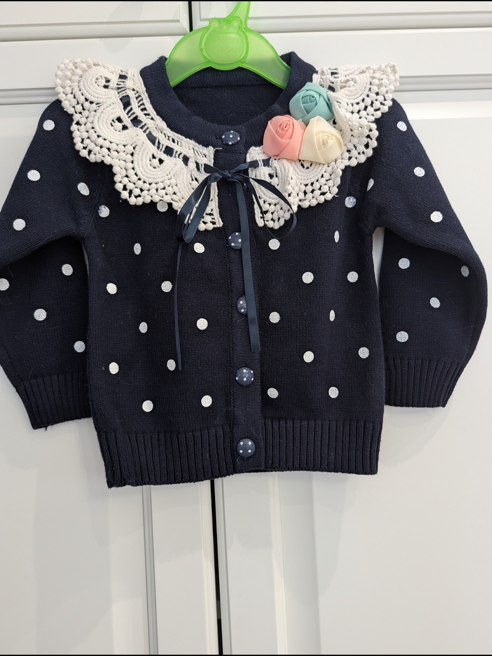 2/$25 Navy Blue Polka Dot Cardigan – Size 12–18M – Cotton